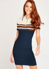 Navy Ribbed Polo Zip Dress, Navy, large