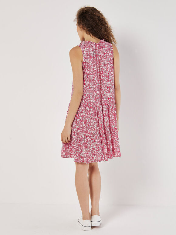 Ditsy Floral Tiered Mini Dress, Red, large