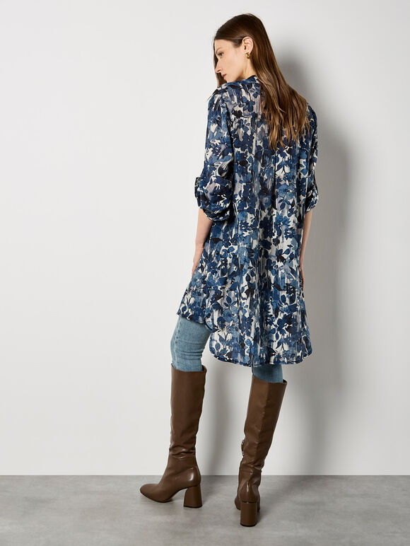 Paintbrush Floral Tunic Shirt, Navy, large