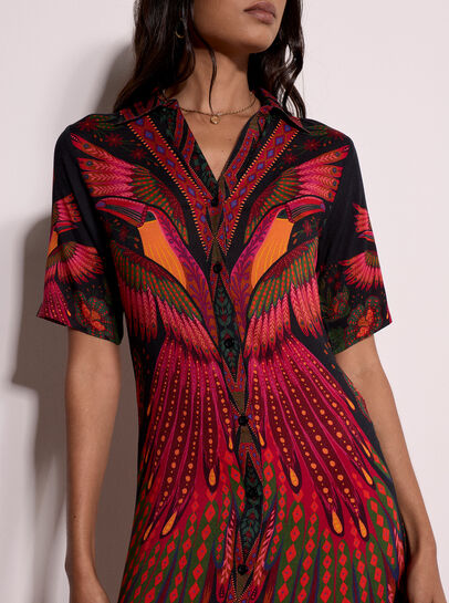 Toucan Tropical Shirt Maxi Dress