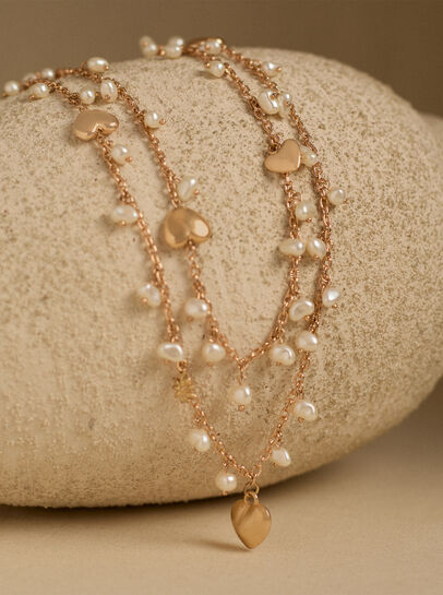 Pearl Charm and Heart Multi-Layered Necklace
