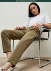 Chino-Mom-Jeans mit mittelhohem Bund, Khaki, Größe L