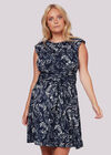 Feather Leaf Print Tie Front Dress+, Navy, large