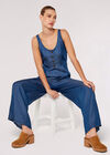 Denim Wide Leg Jumpsuit, Blue, large