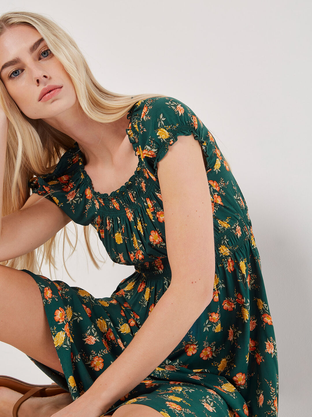 Vintage Rose Milkmaid Midi Dress