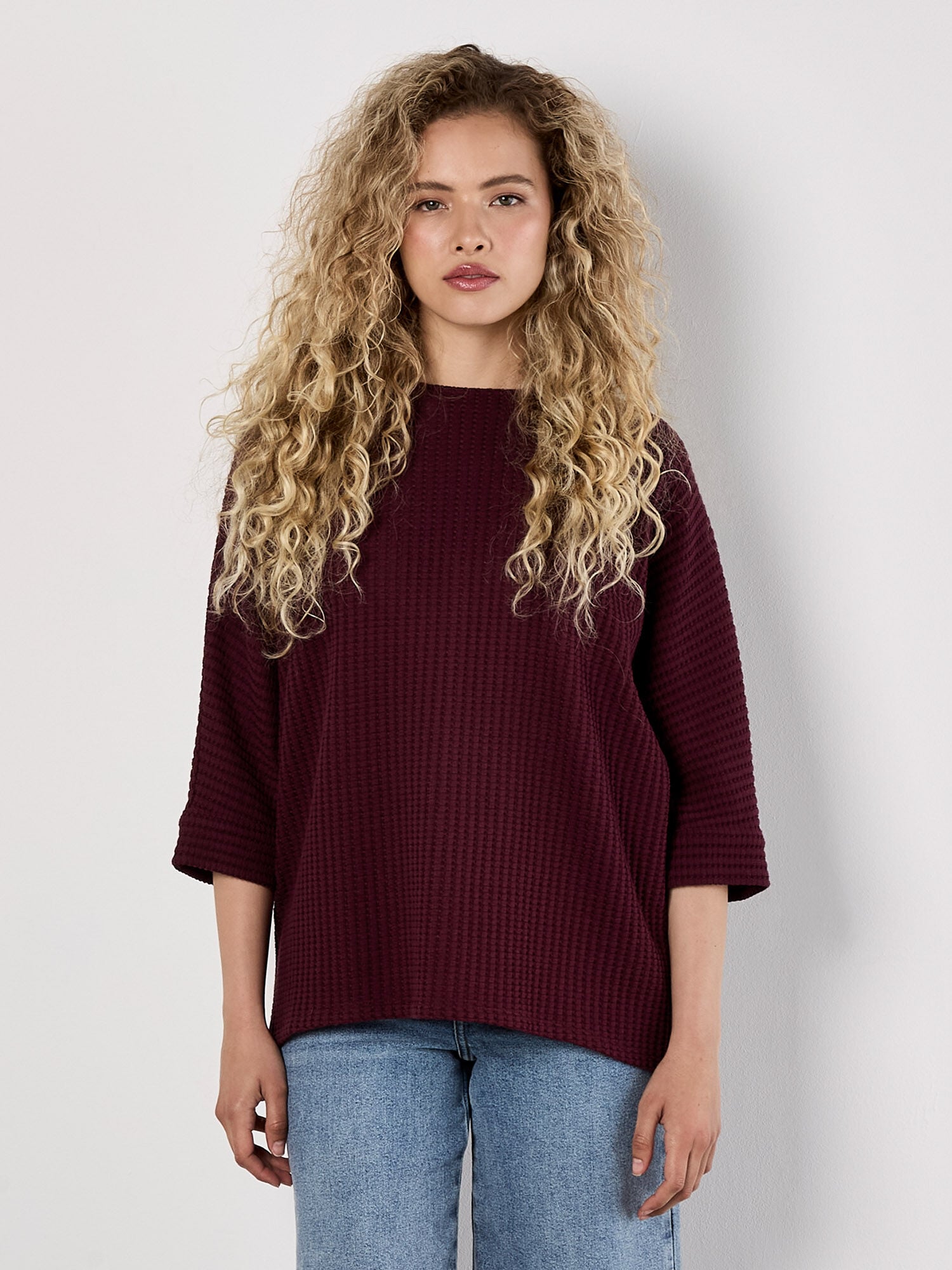 Waffle Knit Batwing Top | Apricot Clothing