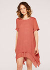 Oversized Layered Slub Tunic Top, Pink, large