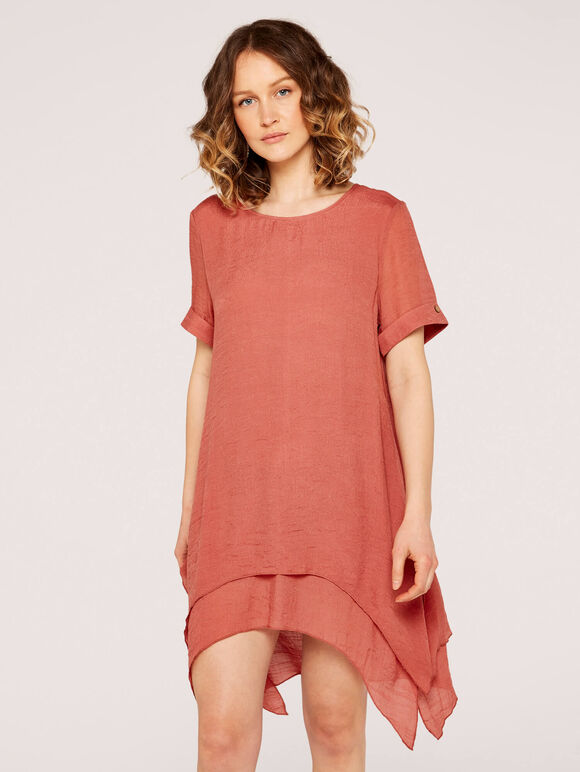 Oversized Layered Slub Tunic Top, Pink, large