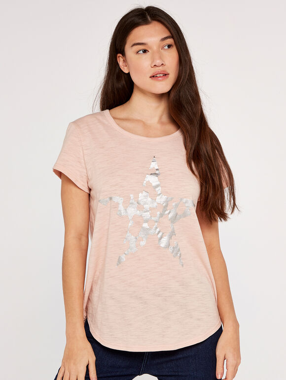 Iridescent Star Tee, Pink, large