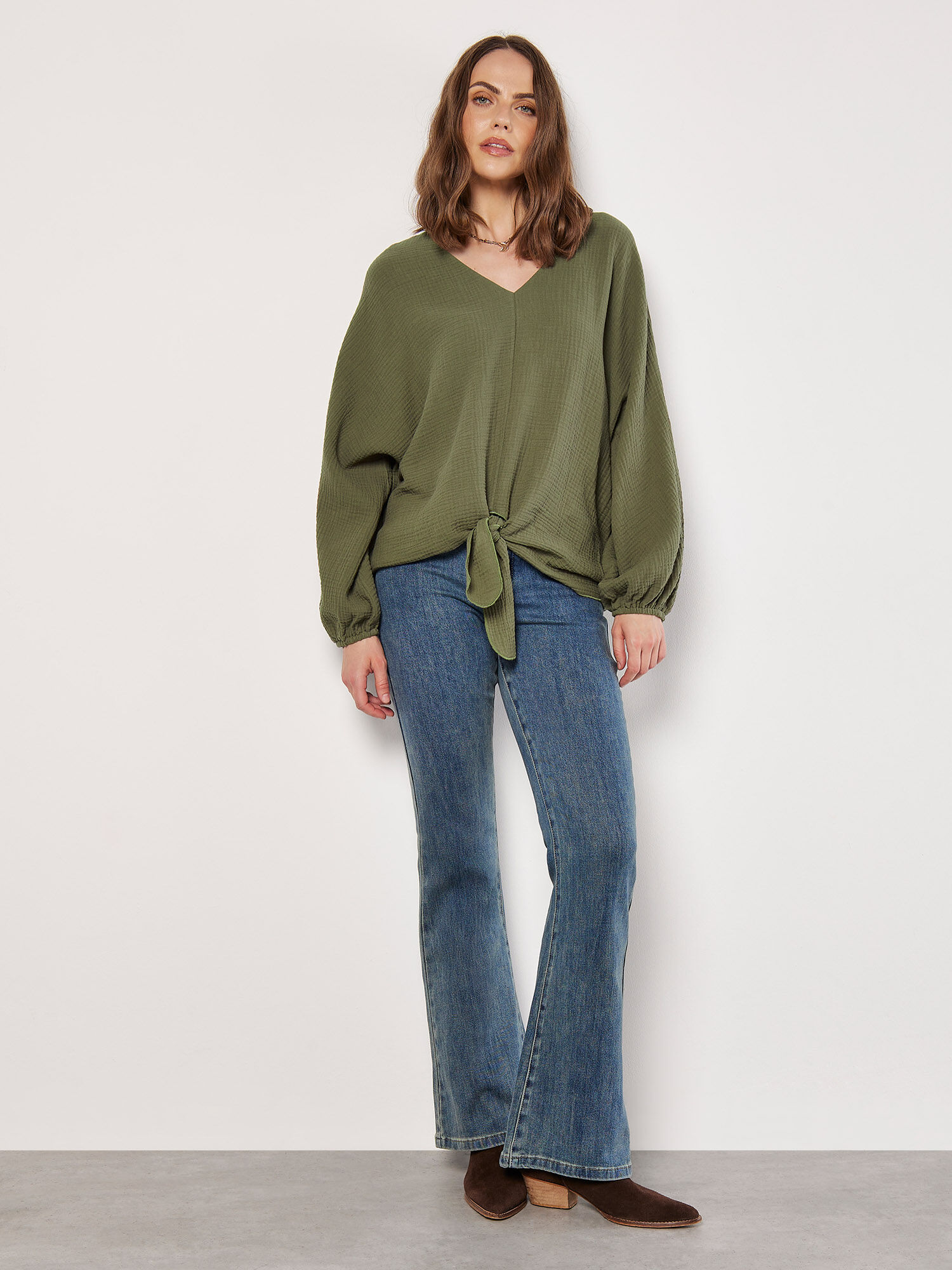 apricot Cotton Oversized Tie Hem Top | Apricot Clothing