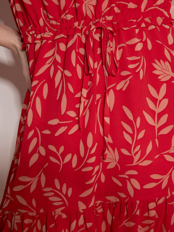 Silhouette Leaf Drawstring Mini Dress, Red, large