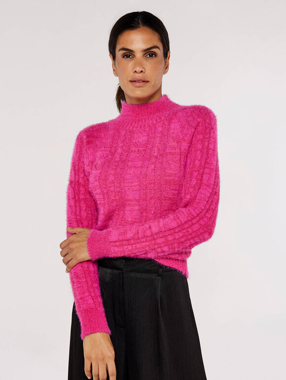 Aran Fuzzy Jumper, Pink, large