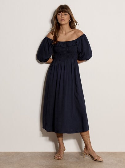 Smocked Bardot Maxi Dress