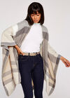 Soft Check Self Tie Blanket Cape, Stone, large