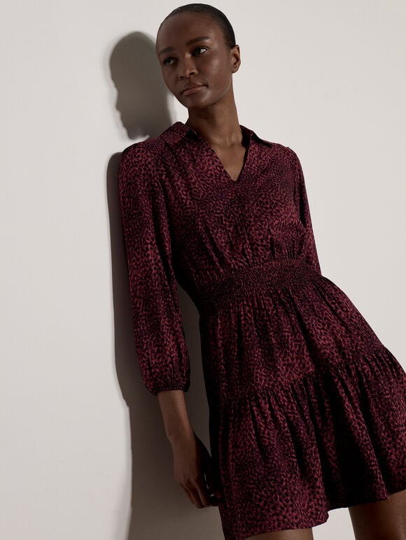 Blurred Spot Shirt Mini Dress, Burgundy, large