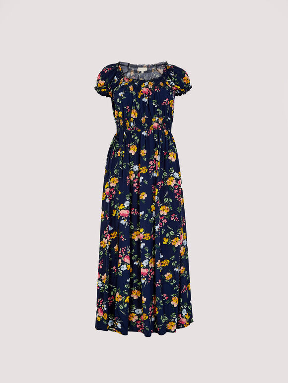 Floral Milkmaid Midi Dress, Navy, large