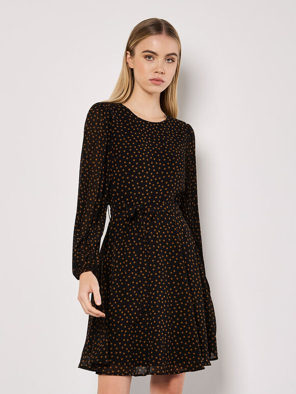 Chiffon Polka Dot Mini Dress, Black, large