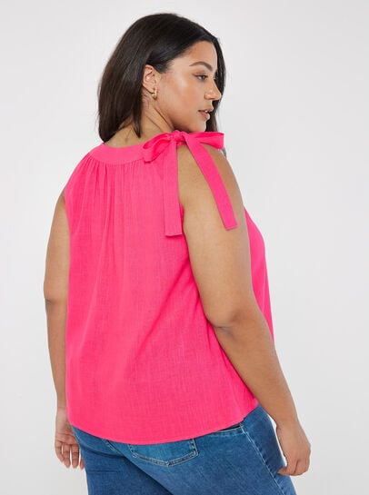 Curve Textured Tie Shoulder Top