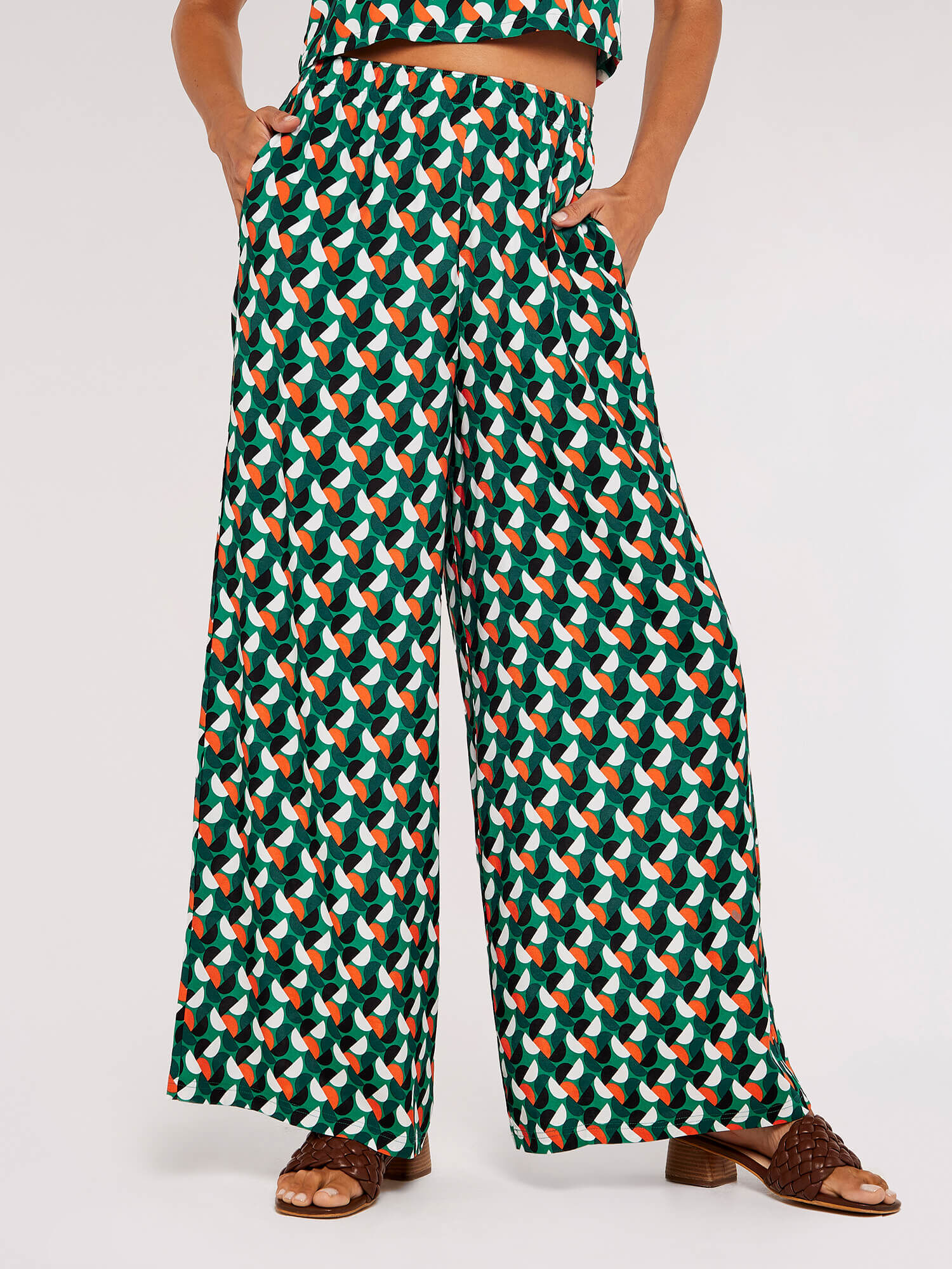 Patterned wide leg trousers cheap