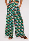 Printed Wide Leg Trousers, Green, large