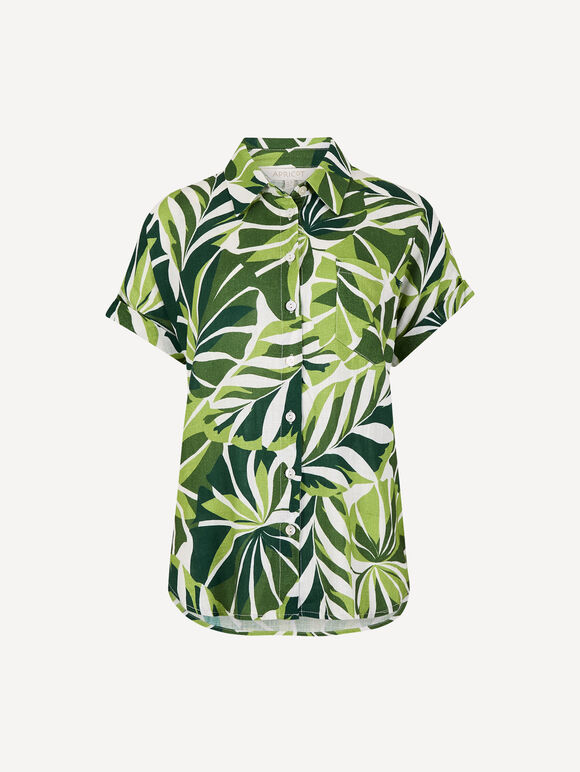 Tropical Leaf Print Shirt, Green, large