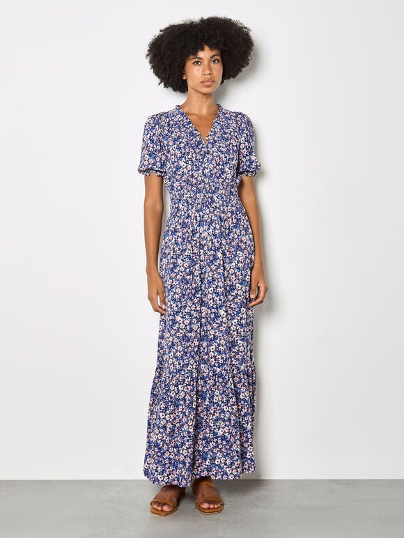 Ditsy Floral Tiered Maxi Dress, Blue, large