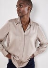 Satin Self-Stripe Oversized Shirt, Stone, large