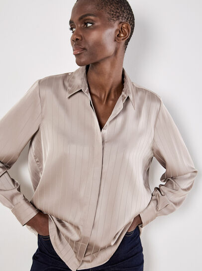 Satin Self-Stripe Oversized Shirt