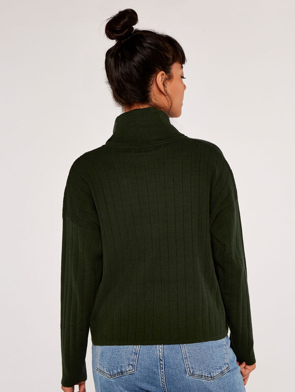 Gerippter Pullover mit Wasserfallausschnitt, Grün, Größe L