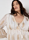 Paisley Shimmer Mini Dress, Cream, large