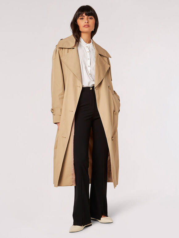 Trench-coat long avec ceinture, pierre, grand