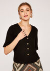 Button Front Crop Top, Black, large