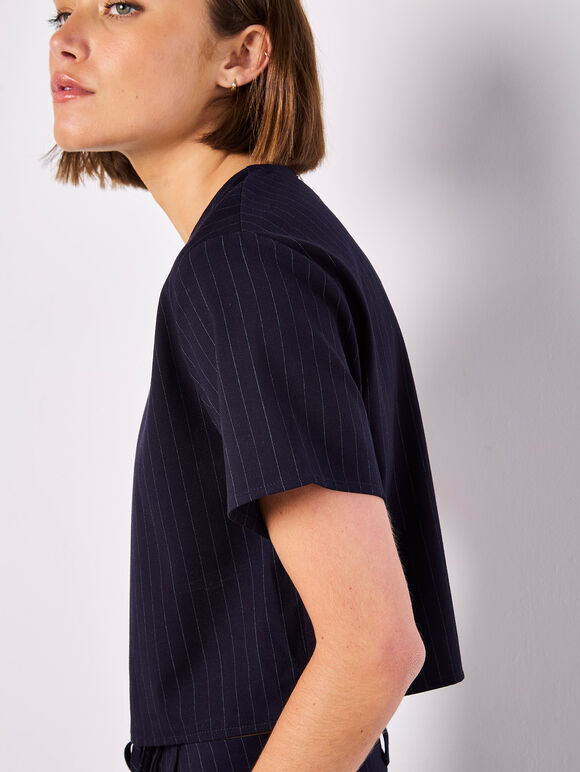 Pinstripe Cropped Top, Navy, large