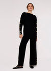 Ribbed Wide Leg Trousers, Black, large