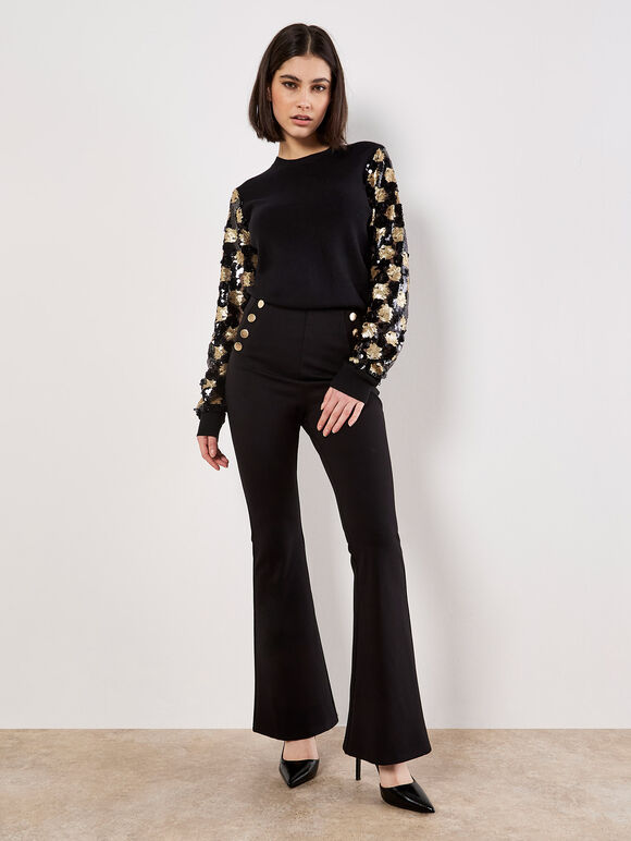 Sequin Arm Embellished Jumper, Black, large