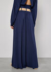 Pleated Palazzo Trousers With Belt, Navy, large