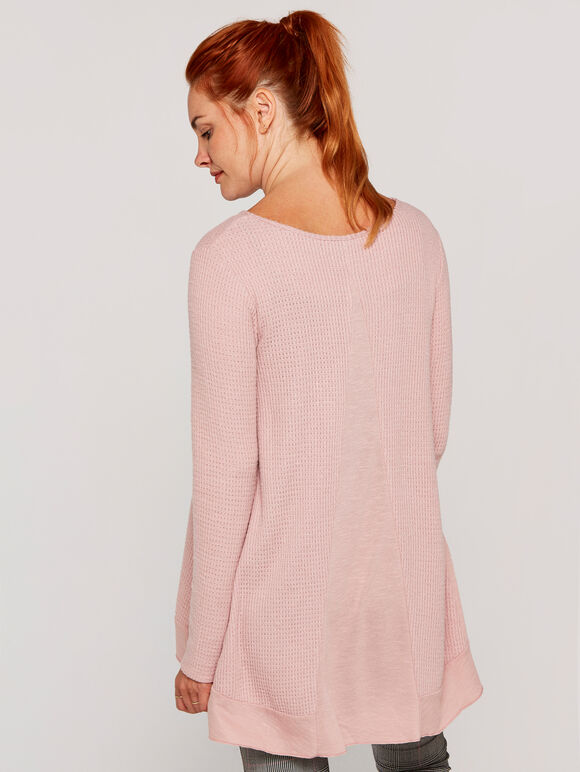 Waffle Knit Top, Pink, large