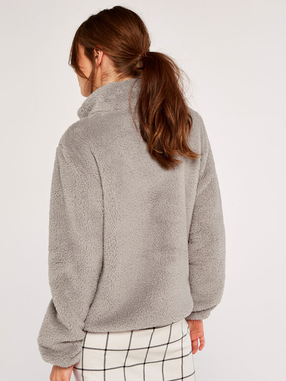 Fleece Cardigan, Grey, large
