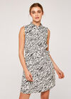 Zebra Sleeveless Shirt Dress, White, large