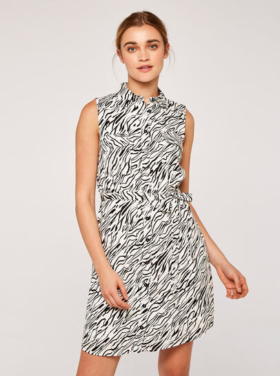 Zebra Sleeveless Shirt Dress