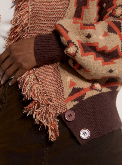 Soft Boho Geo Fringe Cardigan