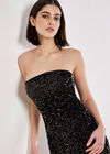 Sequin Bandeau Velvet Bodycon Midi Dress, Black, large