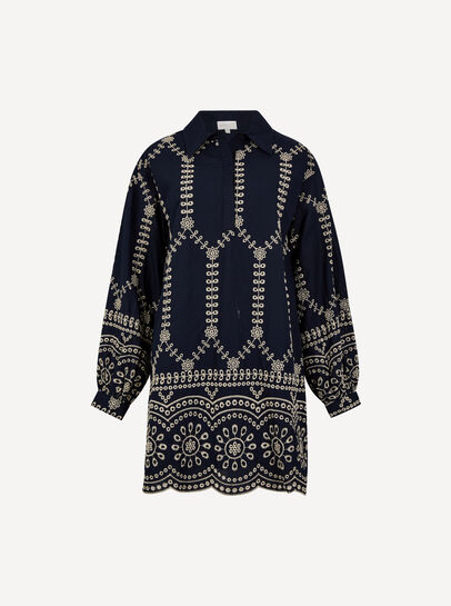 Broderie Anglaise Cotton Swing Mini Dress