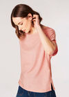 T-shirt simple à manches roulées, rose, grand