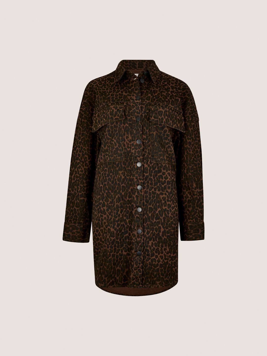 Leopard Denim Shacket Mini Dress | Apricot Clothing