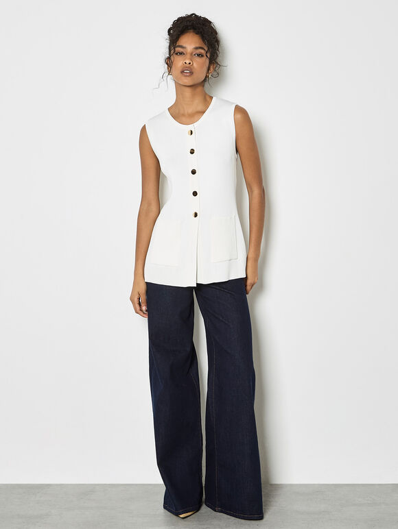 Ribbed Knit Waistcoat, Cream, large