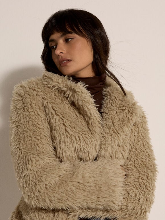Faux Fur Panel Jacket, Stone, large