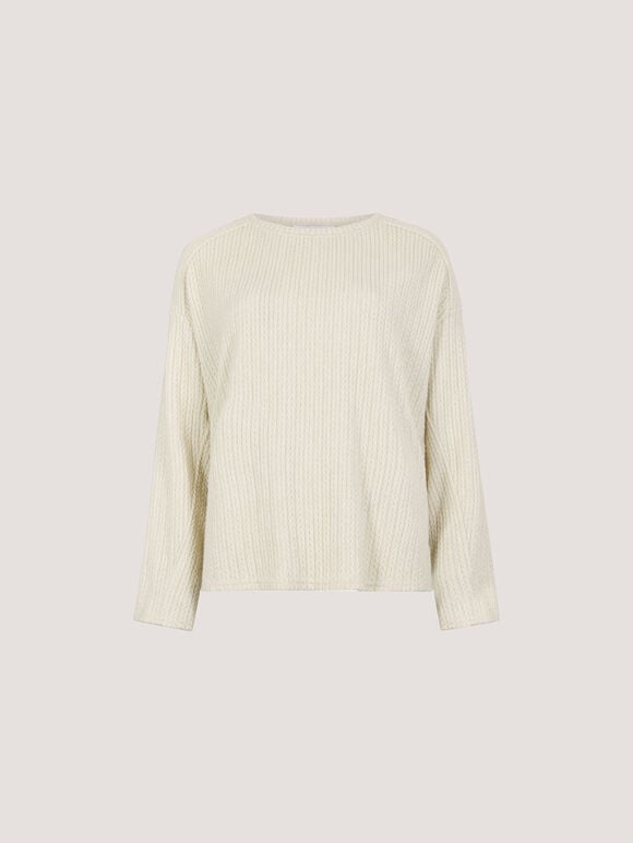 Jacquard Knit Jersey Top, Stone, large