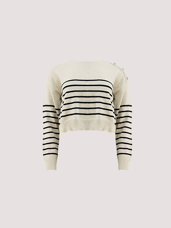 Stripe Knitted Gold Button Jumper, Stone, large