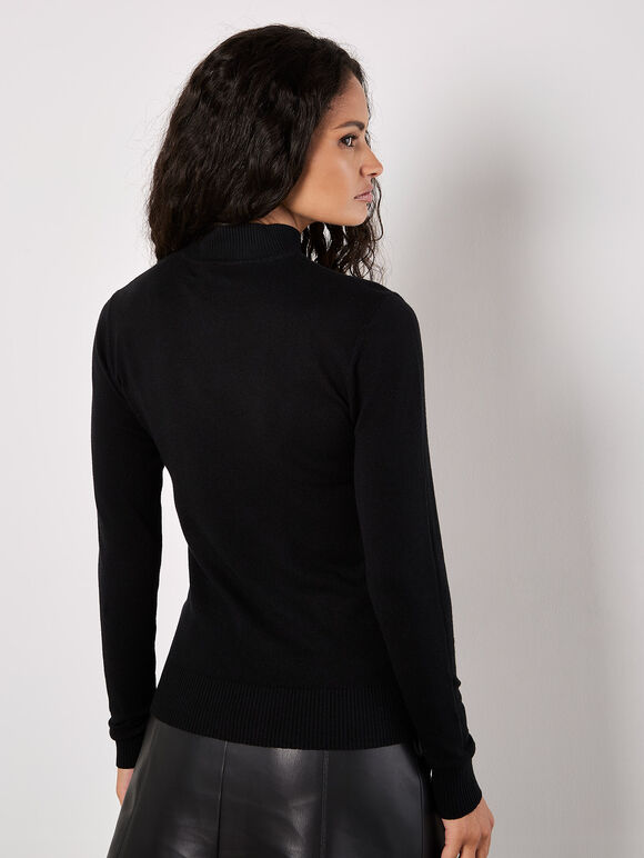 Rhinestone Gem Embellished Jumper, Black, large